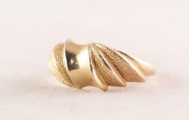 GOLD COLOURED METAL RING with bold, spirally fluted top, 3.4 gms, ring size O