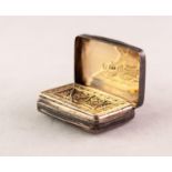 GEORGE III SILVER VINAIGRETTE with sunburst engraved top and base, dot pattern borders, gilt