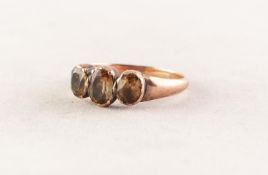 ANTIQUE GOLD RING with three oval citrines, in ribbed settings, 2.8gms, ring size P/Q