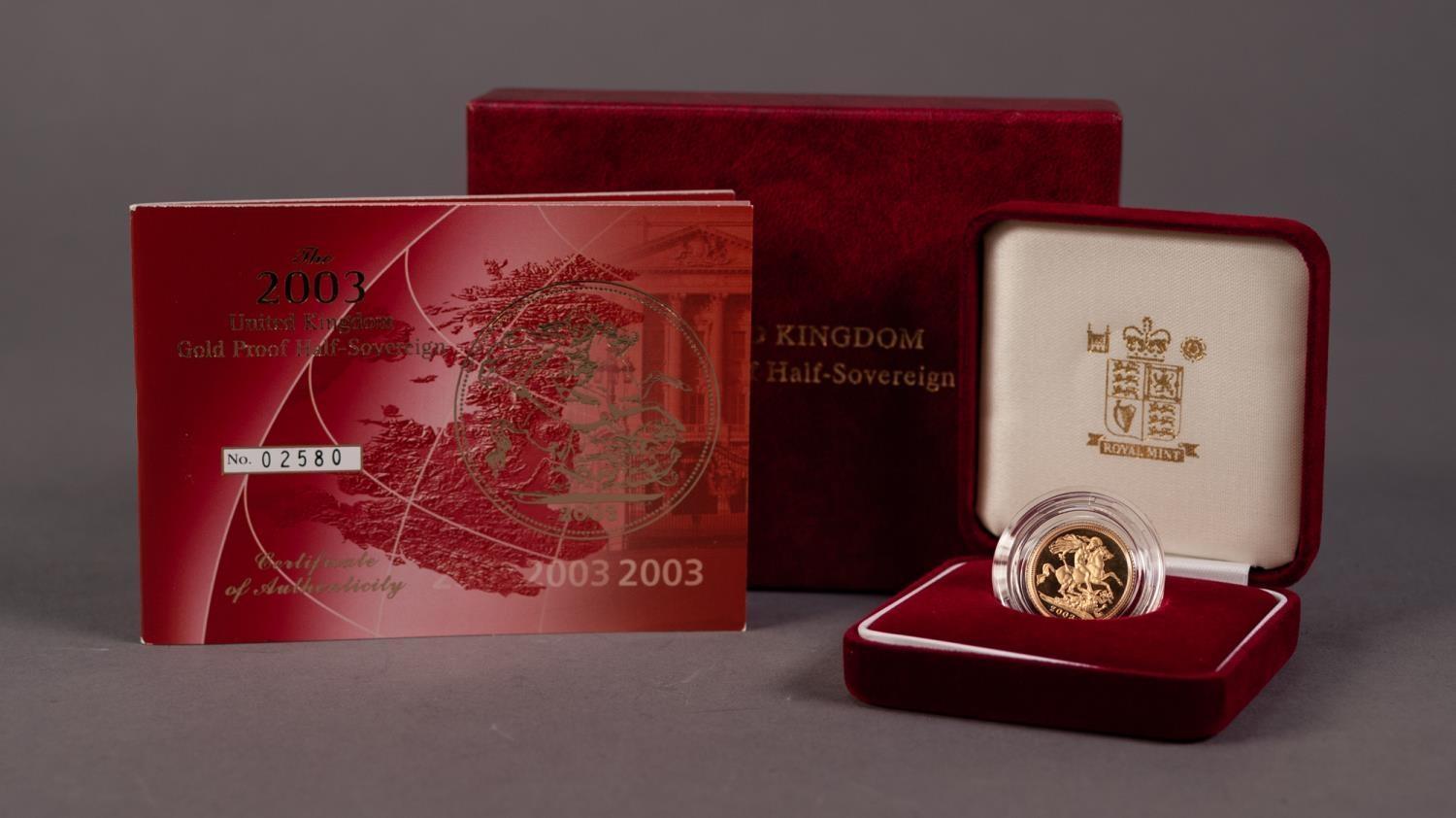 ROYAL MINT CASED AND ENCAPSULATED ELIZABETH II LIMITED EDITION GOLD PROOF HALF SOVEREIGN 2003 (
