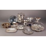 MIXED LOT OF ELECTROPLATE, to include, TWO HANDLED SYPHON HOLDER, OVAL PEDESTAL DISH with pierced