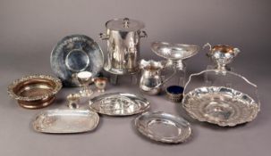 MIXED LOT OF ELECTROPLATE, to include, TWO HANDLED SYPHON HOLDER, OVAL PEDESTAL DISH with pierced