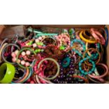 LARGE SELECTION OF BRIGHTLY COLOURED PLASTIC AND OTHER COSTUME JEWELLERY, mainly bead necklaces