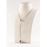 GEORG JENSEN CAVE PENDANT ON CHAIN, the silver chain necklace with bead front suspending a hollow