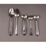 SET OF THREE VICTORIAN SILVER FIDDLE PATTERN LARGE SALT SPOONS, initialled, Exeter 1848, together