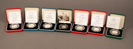 SEVEN PIEDFORT 50p PROOF SILVER COINS, comprising: 1997 (x3), 2000 (Guernsey, 60th Anniversary of