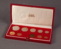 1974 SOUTH AFRICAN TEN COIN SET INCLUDING A GOLD 2 RAND AND A GOLD 1 RAND COIN, both mint, 12.1g, in