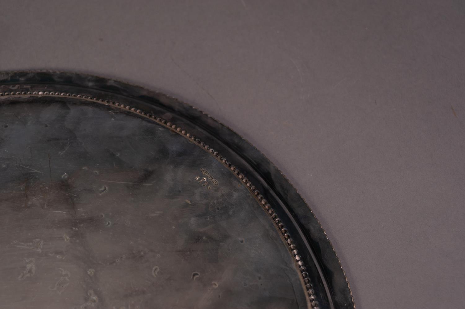 VICTORIAN ELECTROPLATED SALVER, of circular form with engraved centre and claw and ball feet, - Image 3 of 3