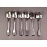 MATCHED SET OF SIX EARLY NINETEENTH CENTURY SILVER FIDDLE PATTERN TEASPOONS, (3+2+1), London 1817 (