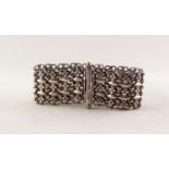 FOREIGN SILVER COLOURED METAL BROAD DIAPER LINK PATTERN BRACELET, 1 1/4in (3.1cm) wide, 2.4 oz