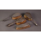 PAIR OF ENGINE TURNED SILVER CASED HAIR BRUSHES, together with the MATCHING CLOTHES BRUSH,