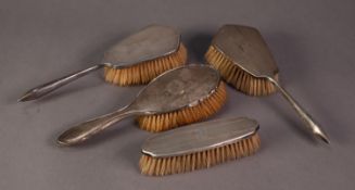 PAIR OF ENGINE TURNED SILVER CASED HAIR BRUSHES, together with the MATCHING CLOTHES BRUSH,