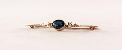 10K GOLD OVAL BAR BROOCH, sapphire set, 2gms gross