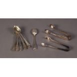 GEORGE V SET OF SIX SILVER TEASPOONS, with leaf engraved tops, London 1911, together with TWO