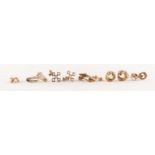 PAIR OF 9ct GOLD STUD EARRINGS each set with a small pearl; 2 PAIRS OF 9ct GOLD DROP EARRINGS and