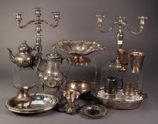 MIXED LOT OF ELECTROPLATE, to include: PAIR OF TWIN BRANCH CANDLESTICKS, OVAL SERVING DISH,