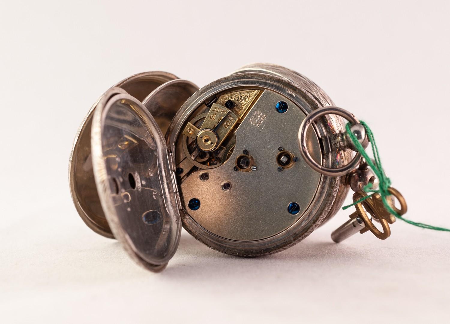 TWO LADY'S KEY WIND SWISS SILVER CASED FOB WATCHES, circa 1900, 0.935 purity, (2) - Image 3 of 3