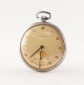 ZENITH ART DECO CHROMIUM PLATED ENGINE TURNED OPEN-FACED SLIM POCKET WATCH, with keyless movement,
