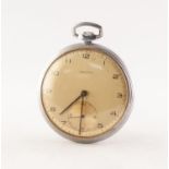 ZENITH ART DECO CHROMIUM PLATED ENGINE TURNED OPEN-FACED SLIM POCKET WATCH, with keyless movement,