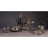 SUNDRY ELECTROPLATED ITEMS TO INCLUDE; Georgian style TEAPOT, with piecrust edge and raised on