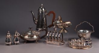 SUNDRY ELECTROPLATED ITEMS TO INCLUDE; Georgian style TEAPOT, with piecrust edge and raised on