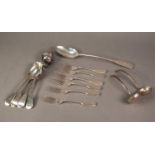 ELEVEN PIECES OF ELECTROPLATED FIDDLE PATTERN CUTLERY, comprising: GRAVY SPOON, FOUR TABLE SPOONS,