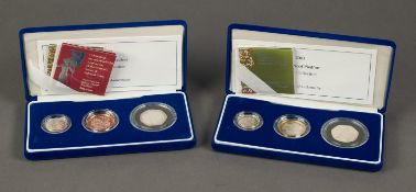 TWO 2003 PIEDFORT THREE SILVER PROOF COIN SETS, £2, £1 and Women?s Social & Political Union 50p,