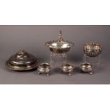 MIXED LOT OF ELECTROPLATE, comprising: HUCKIN & HEATH OVAL SUGAR BASKET WITH MATCHING SIFTER
