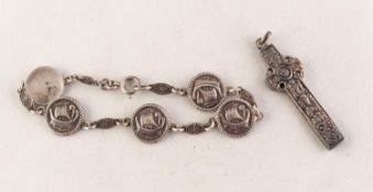 CAST SILVER CELTIC CROSS PENDANT, Chester hallmark 1950 and a SILVER LINK BRACELET with five