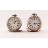 TWO LADY'S KEY WIND SWISS SILVER CASED FOB WATCHES, circa 1900, 0.935 purity, (2)