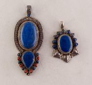 LARGE FOREIGN SILVER (925) AND LAPIS LAZULI PENDANT and another similar but SMALLER PENDANT (2)