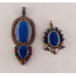 LARGE FOREIGN SILVER (925) AND LAPIS LAZULI PENDANT and another similar but SMALLER PENDANT (2)
