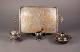 MIXED LOT OF ELECTROPLATE, to include: OBLONG TWO HANDLED GALLERIED TRAY with chased centre, 16? x