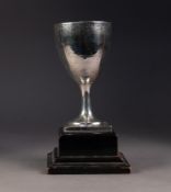 GEORGE III SILVER STEM GOBLET, with engraved floral band to the rim and circular socle, on square