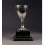 GEORGE III SILVER STEM GOBLET, with engraved floral band to the rim and circular socle, on square