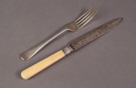 EDWARD VII SILVER BLADED CAKE KNIFE with bone handle and foliate scroll engraved blade, Sheffield