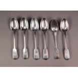 SET OF SIX VICTORIAN SILVER FIDDLE PATTERN TEASPOONS, initialled, London 1856, 4.5oz, (6)