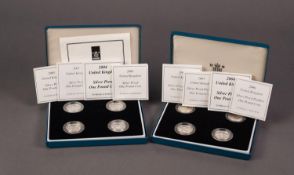 TWO ROYAL MINT 2004-2007 £1 FOUR COIN PROOF SETS, supplied with certificates of authenticity and