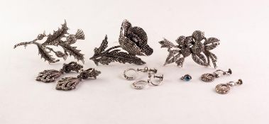 THREE LARGE MARCASITE FLORAL SPRAY BROOCHES and 3 PAIRS OF MARCASITE EARRINGS (9)