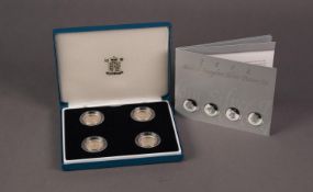 2004 £1 FOUR COIN UNITED KINGDOM SILVER PATTERN SET, heraldic beasts, supplied with booklet and