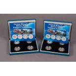 TWO ROYAL MINT £1 FOUR COIN SILVER PROOF PATTERN COLLECTION SETS, bridges, supplied with booklets of