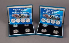 TWO ROYAL MINT £1 FOUR COIN SILVER PROOF PATTERN COLLECTION SETS, bridges, supplied with booklets of