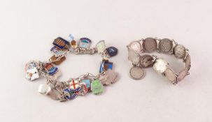 FOREIGN SILVER COLOURED METAL (835 mark) CHARM BRACELET with 18 small shied charms enamelled with