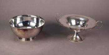 ELECTROPLATE TWO HANDLED PEDESTAL FRUIT BOWL with cyma edge and a Reed & Barton ELECTROPLATE PLAIN