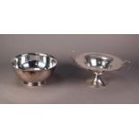 ELECTROPLATE TWO HANDLED PEDESTAL FRUIT BOWL with cyma edge and a Reed & Barton ELECTROPLATE PLAIN