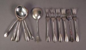 SET OF SIX INTER-WAR YEARS SILVER FRUIT SPOONS AND SIX MATCHING FORKS, Birmingham 1934, 10 oz all in