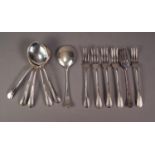 SET OF SIX INTER-WAR YEARS SILVER FRUIT SPOONS AND SIX MATCHING FORKS, Birmingham 1934, 10 oz all in