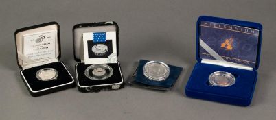 FOUR ENCAPSULATED SILVER PROOF COINS, comprising: MILLENNIUM CROWN, PIEDFORT NEW ZEALAND DOLLAR,