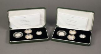 TWO 2005 PIEDFORT FOUR SILVER PROOF COIN SETS, £2 (x2), £1 and 50p, supplied with certificates of