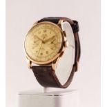 GENT'S CALAN SWISS 18K GOLD CHRONOGRAPH WRISTWATCH with 17 jewels movement, gold coloured circular
